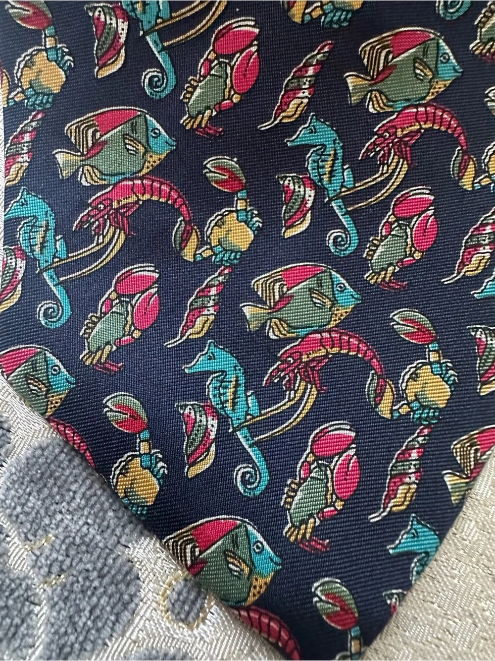 Christian Dior Monsieur Vintage Silk Tie Marine Sea Life Fish Seahorse Lobster
